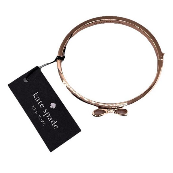 Kate Spade Ready Set Bow Pave Bangle Hinge Bracelet Clear Rose Gold NEW Jewelry - Picture 2 of 5